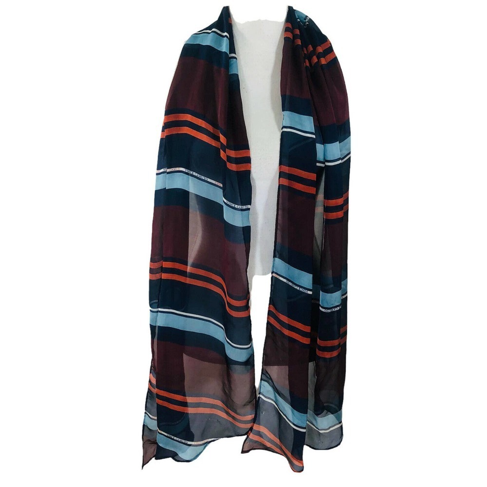 VINCE CAMUTO Designer 100% Silk Scarf Striped Sheer 17x70" Long Scarve - Picture 4 of 9